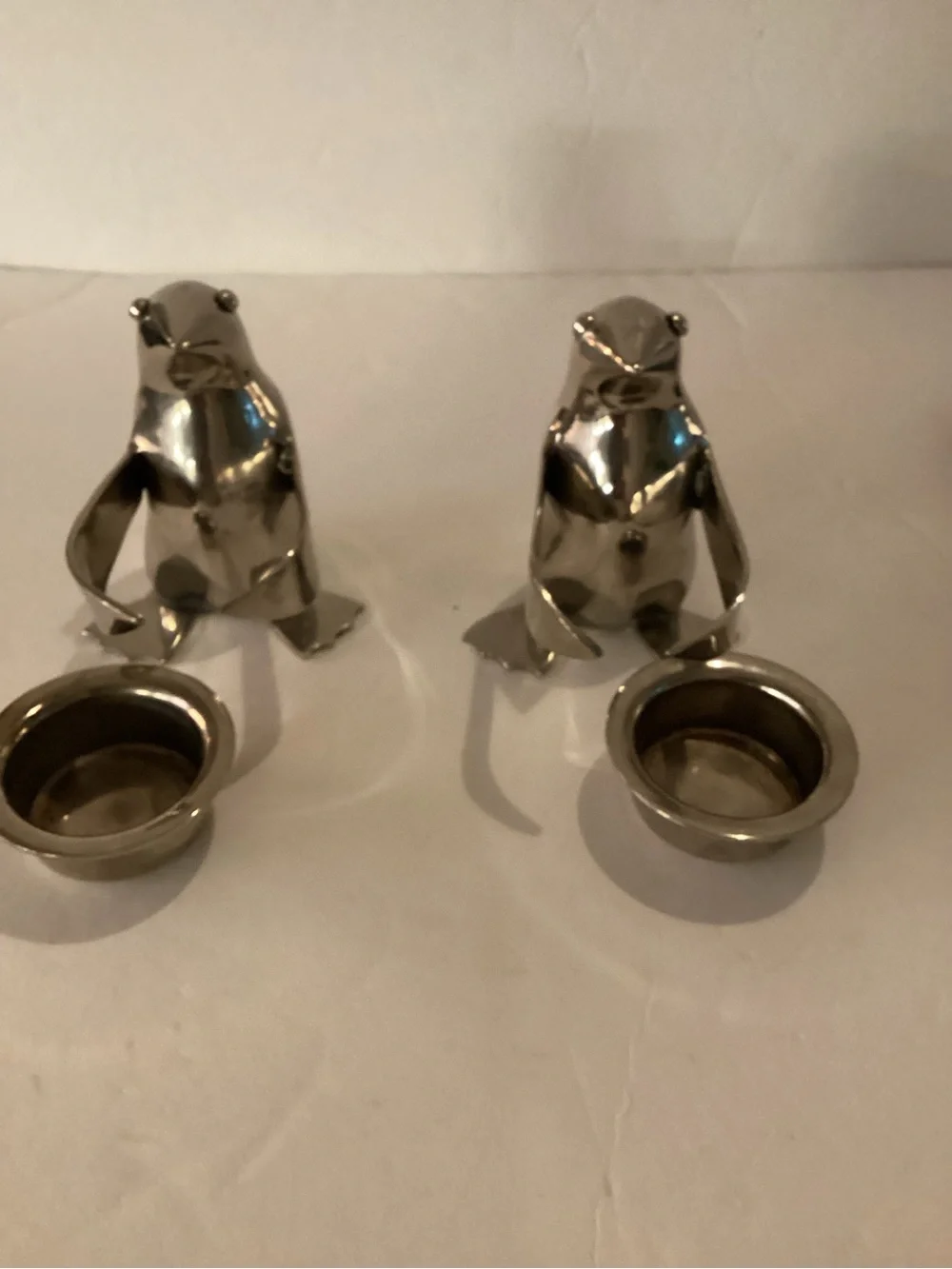 Restoration Hardware Penguin Candle Holders Silverplate Pair Modern Decor